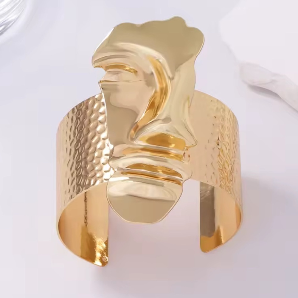 Sculptural Gold Face Cuff Bracelet